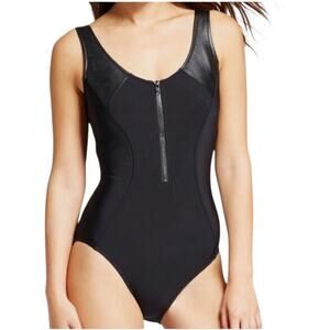 Aqua‎ Green Zip Up One Piece Swimsuit in Black Women's Medium